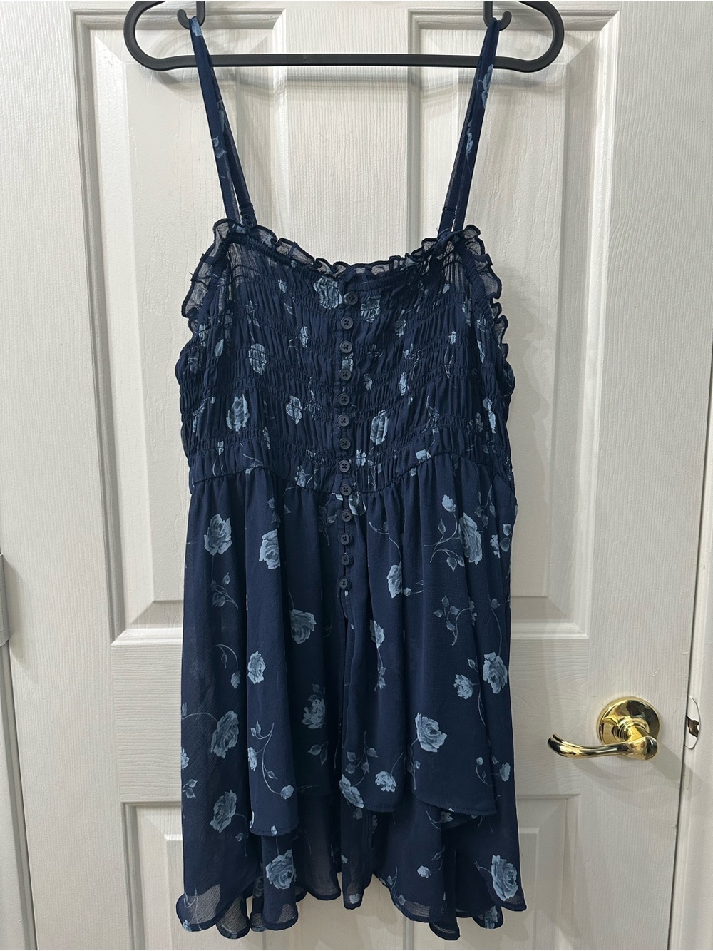 Torrid Tunic Top Floral Design Dark Blue Light Blue Sheer Spaghetti Strap 0X